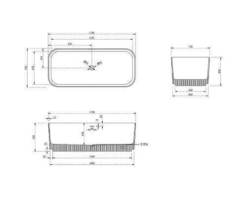 Ванна из искусственного камня Abber Stein 170x75 AS9663Violett Фиолетовая без гидромассажа
