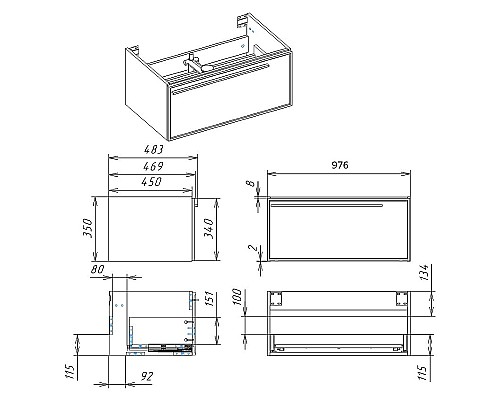 Тумба под раковину La Fenice Elba 100 FNC-01-ELB-BG-100 подвесная Синяя матовая