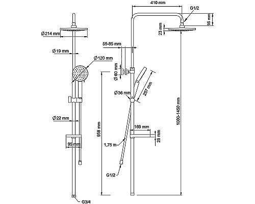 Душевая система Swedbe Hermes 5116B с термостатом Черная матовая