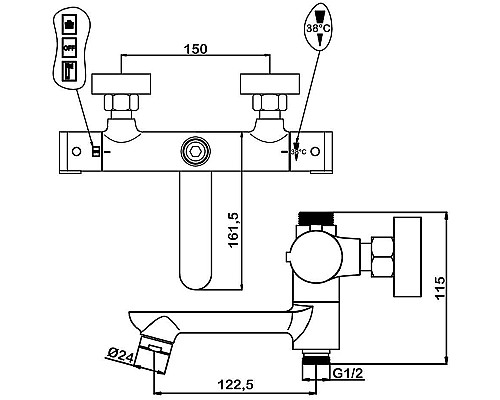 Душевая система Swedbe Hermes 5116B с термостатом Черная матовая