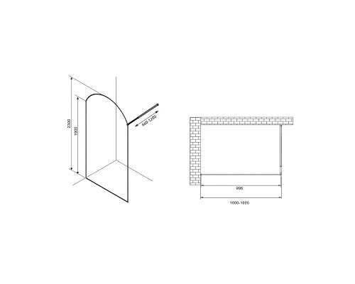 Душевая перегородка Abber Immer Offen 100 AG64100BN профиль Черный стекло прозрачное