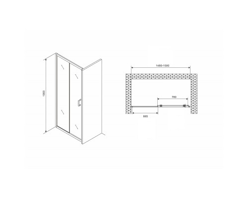 Душевая дверь Abber Schwarzer Diamant 150 AG30150B5 профиль Черный стекло прозрачное