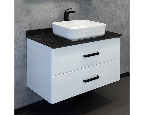 Тумба с раковиной Comforty Амстердам 95 00-00014001 подвесная Белая глянцевая Калакатта Блэк