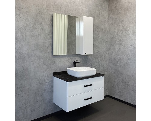 Тумба с раковиной Comforty Амстердам 95 00-00014001 подвесная Белая глянцевая Калакатта Блэк