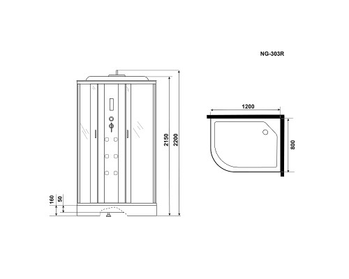 Душевая кабина Niagara Ultra 120x80 R NG-303-01R с гидромассажем