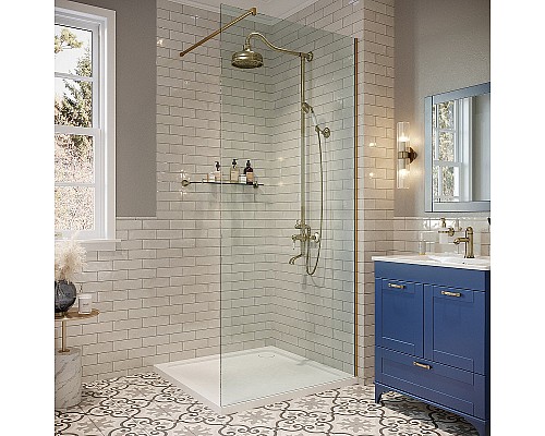 Душевая перегородка STWORKI Берген 100 MV-BE-100-GL профиль Золото стекло прозрачное