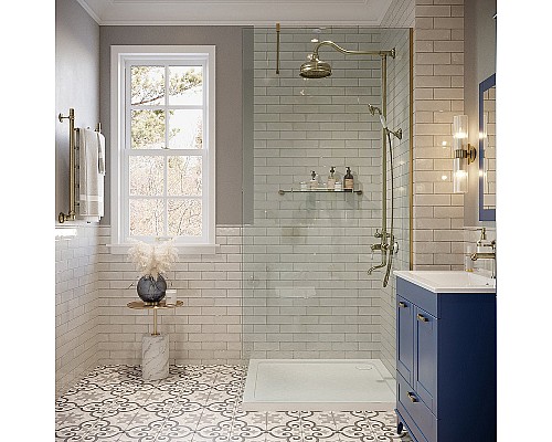 Душевая перегородка STWORKI Берген 100 MV-BE-100-GL профиль Золото стекло прозрачное