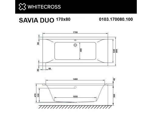 Акриловая ванна Whitecross Savia Duo 170x80 с гидромассажем