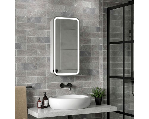 Зеркальный шкаф Reflection Circle 400х800 R RF2104SR с подсветкой Белый матовый