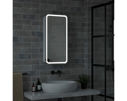 Зеркальный шкаф Reflection Circle 400х800 R RF2104SR с подсветкой Белый матовый