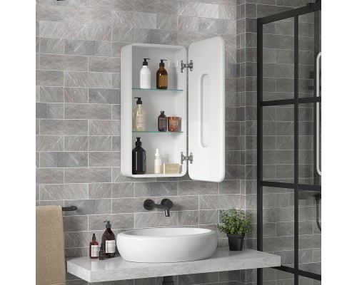 Зеркальный шкаф Reflection Circle 400х800 R RF2104SR с подсветкой Белый матовый