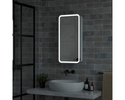 Зеркальный шкаф Reflection Circle  400х800 L RF2105SR с подсветкой Белый матовый