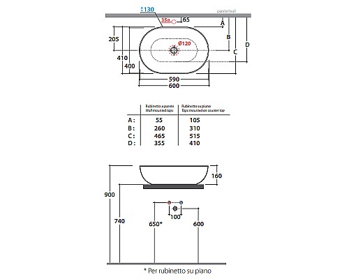 Раковина-чаша Globo T-Edge 60 B6O60.BI Белая