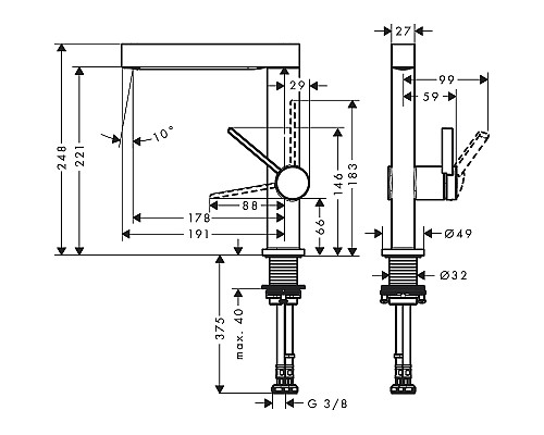 Смеситель для раковины Hansgrohe Finoris 76063670 Черный матовый