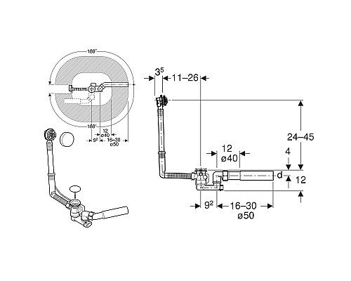Слив-перелив Geberit Uniflex 150.520.21.6 полуавтомат Хром глянцевый