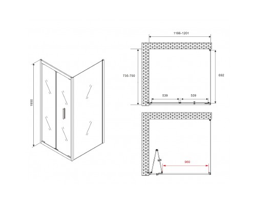 Душевой уголок Abber Sonnenstrand 120x75 профиль Черный стекло прозрачное