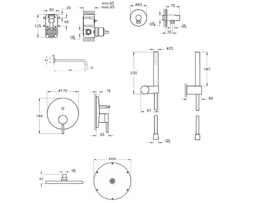 Душевая система Vitra Origin A4926636EXP Черная матовая