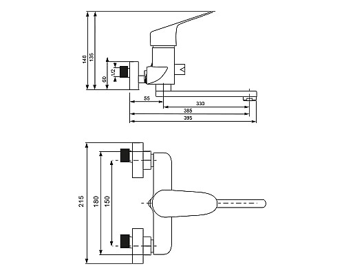 Смеситель для ванны WesnaArt Nova NOV03-320 универсальный Хром