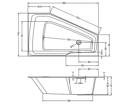 Акриловая ванна Riho Rething Space Fall 180х110 L B116006005 без гидромассажа