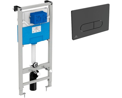 Комплект унитаза с инсталляцией Ideal Standard Tesi Aqua Blade с сиденьем Микролифт и Черной матовой клавишей смыва