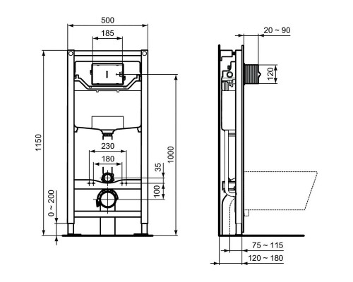 Комплект унитаза с инсталляцией Ideal Standard Tesi Aqua Blade с сиденьем Микролифт и Черной матовой клавишей смыва