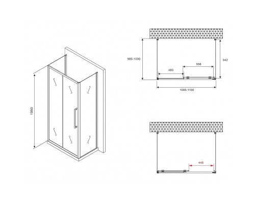 Душевой уголок Abber Schwarzer Diamant 110x100 профиль Черный стекло матовое