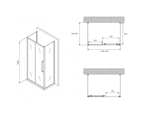 Душевой уголок Abber Schwarzer Diamant 140x90 профиль Черный стекло матовое