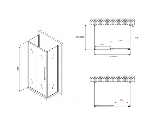 Душевой уголок Abber Schwarzer Diamant 140x100 профиль Черный стекло матовое
