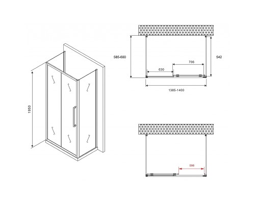 Душевой уголок Abber Schwarzer Diamant 140x60 профиль Хром стекло матовое