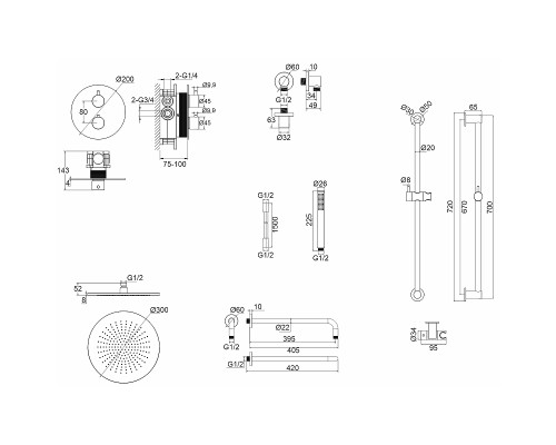Душевая система Whitecross Y black YSET09BL с термостатом Черная матовая