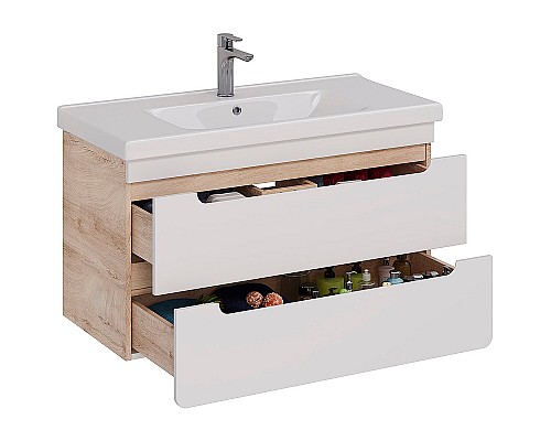 Тумба под раковину Lemark Olivia 100 LM08OL100T подвесная Белый глянец Дуб Кантри