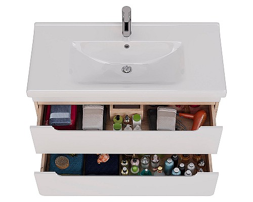 Тумба под раковину Lemark Olivia 100 LM08OL100T подвесная Белый глянец Дуб Кантри