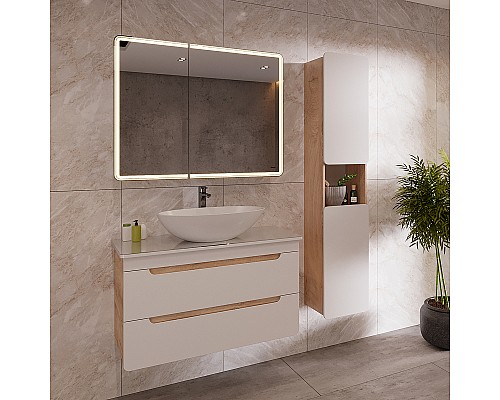 Тумба под раковину Lemark Olivia 100 LM08OL100T подвесная Белый глянец Дуб Кантри