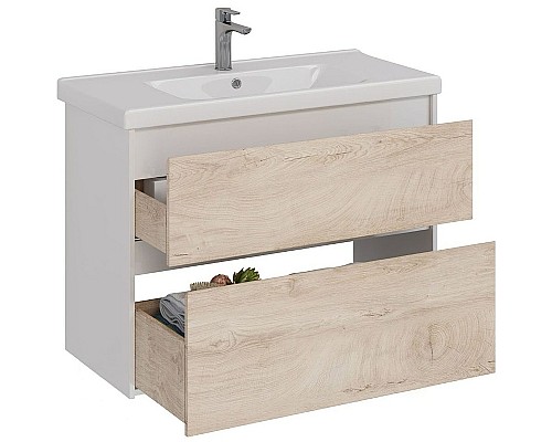Тумба под раковину Lemark Combi 100 LM03C100T-dub подвесная Дуб кантри Белый глянец