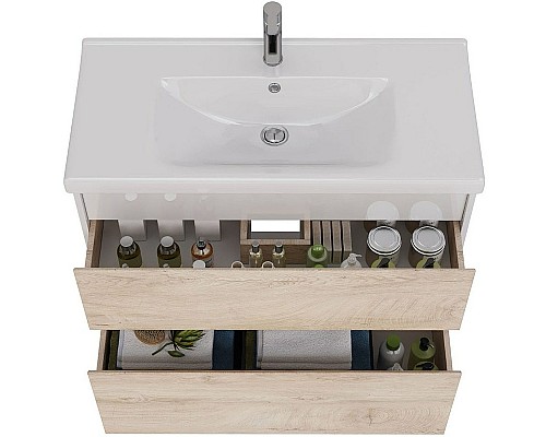 Тумба под раковину Lemark Combi 100 LM03C100T-dub подвесная Дуб кантри Белый глянец