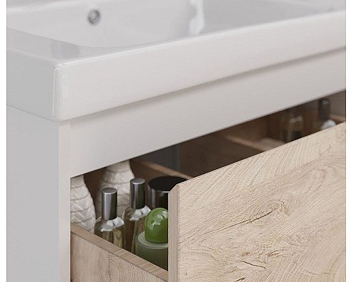 Тумба под раковину Lemark Combi 100 LM03C100T-dub подвесная Дуб кантри Белый глянец