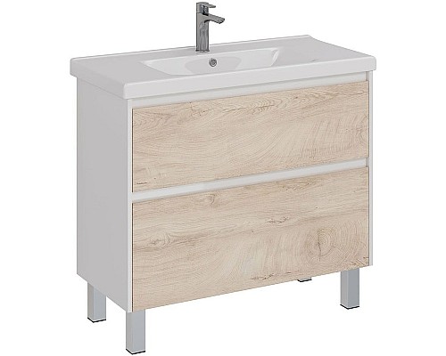 Тумба под раковину Lemark Combi 100 LM03C100T-dub подвесная Дуб кантри Белый глянец
