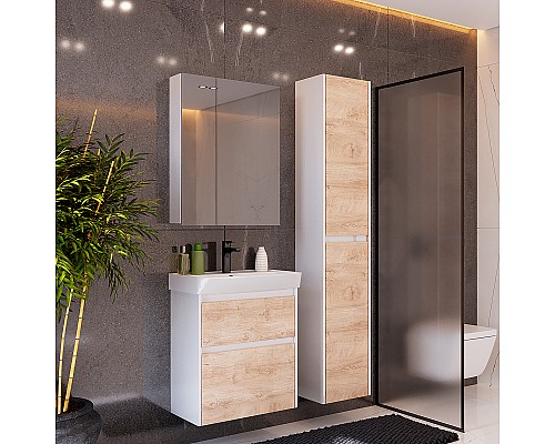 Шкаф пенал Lemark Combi 35 LM03C35P-dub подвесной Дуб кантри Белый глянец