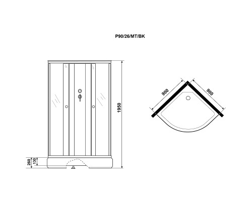 Душевая кабина Niagara Promo 90x90 P90/26/MT/BK без гидромассажа