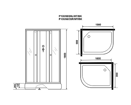 Душевая кабина Niagara Promo 100x80 L P100/80/26L/MT/BK без гидромассажа