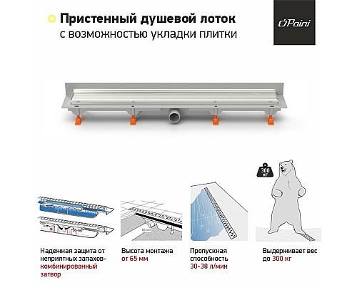 Душевой лоток Paini Klasik 650 CH650KN2 с решеткой под плитку