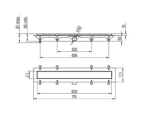 Душевой лоток Paini Klasik 650 CH650KN2 с решеткой под плитку