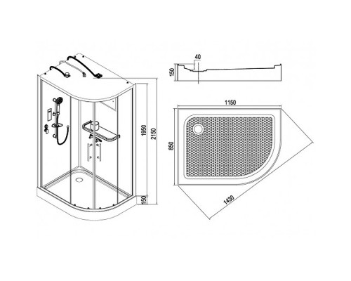 Душевая кабина Esbano ES-L115CR 115x85 L ESKL115CRL без гидромассажа