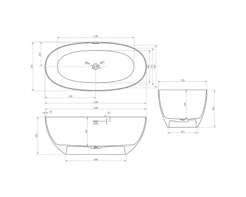 Ванна из искусственного камня Abber Stein 150x72 AS9624-1.5 без гидромассажа