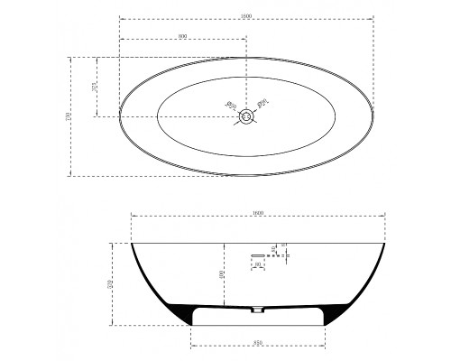 Ванна из искусственного камня Abber Stein 160x75 AS9625-1.6 без гидромассажа