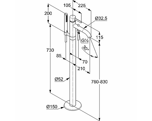 Смеситель для ванны Kludi Bozz 385900576 Хром