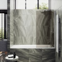 Шторка на ванну Maybah Glass 300x1400 в широком профиле Белый стекло бронзовое матовое
