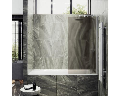 Шторка на ванну Maybah Glass 300x1400 в широком профиле Белый стекло бронзовое матовое