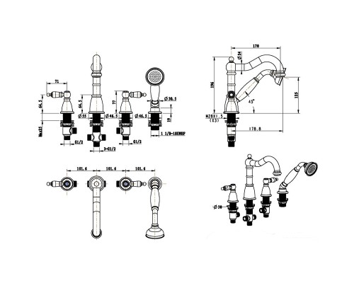 Смеситель на борт ванны Boheme Medici 391-SW Бронза