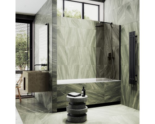 Шторка на ванну Maybah Glass MGV-69-6ш 700x1400 в широком профиле Черный стекло бронзовое